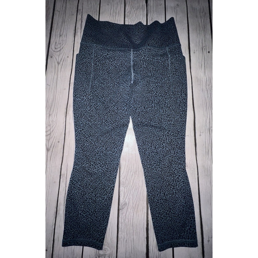 Athleta Women's Blue/Black Leopard Salutation Stash II Pocketed Leggings Size MP